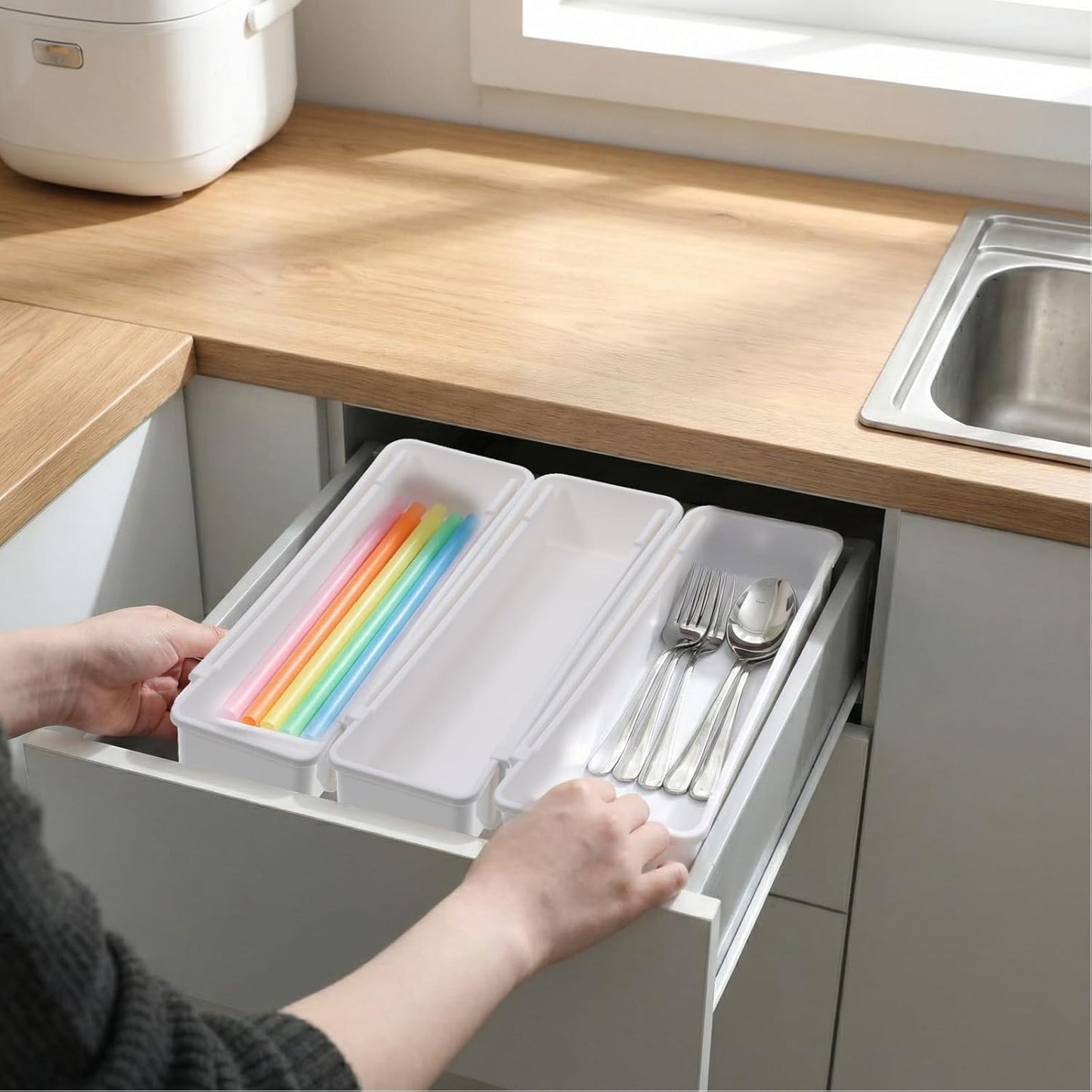 Organiz. pajitas cajón expandible cocina 60oz