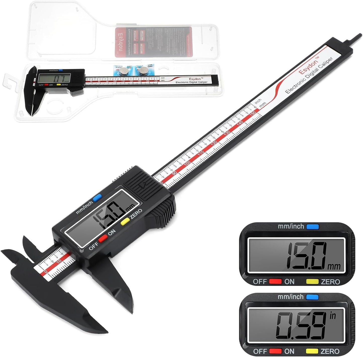 Calibre digital 6pulg LCD automático con funda plástica