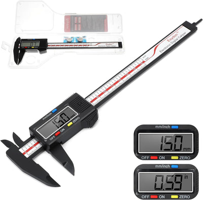 Calibre digital 6pulg LCD automático con funda plástica