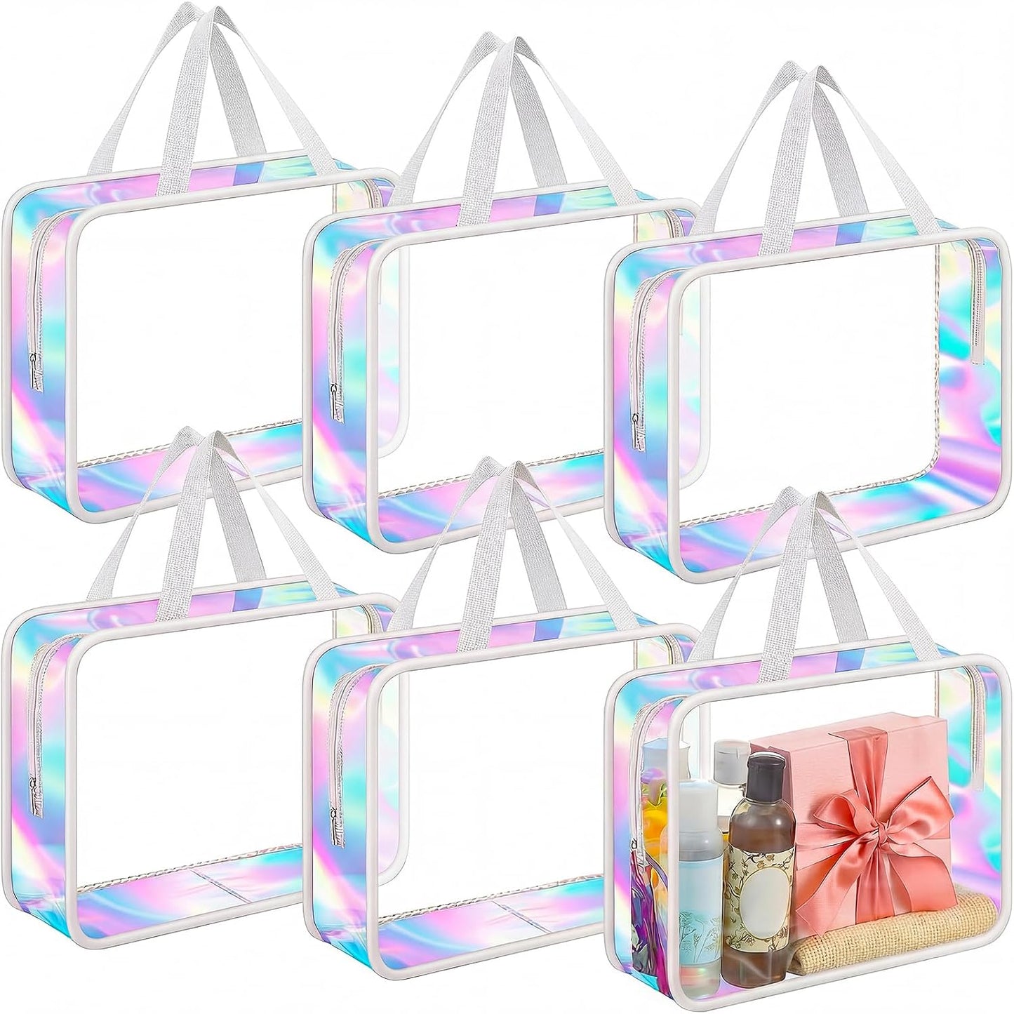 Neceser transparente con asa bolsa maquillaje playa PVC 6uds