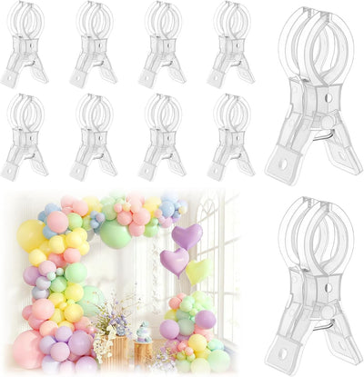 10 Clips Plástico Transparente para Arco Globos 3.5pulg Resistentes