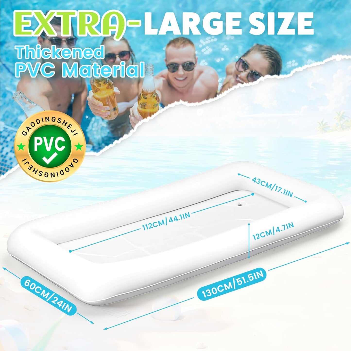 Barra de hielo inflable grande para fiestas en la piscina, barbacoa, picnic y camping