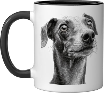 Taza cerámica perro Whippet dibujo amante mascotas negro/blanco