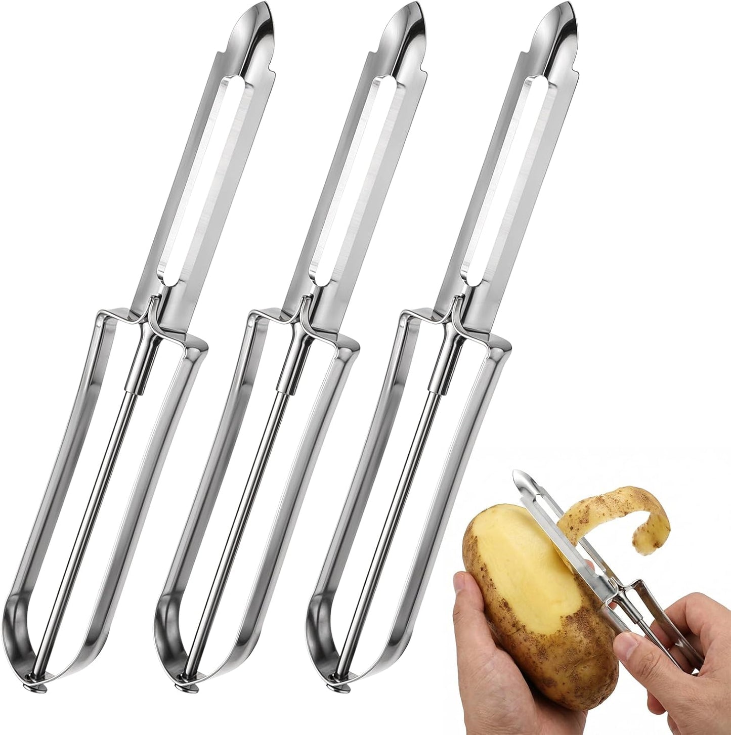 3 Peladores Acero Inox Multifunción Verduras Frutas