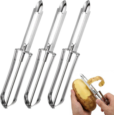 3 Peladores Acero Inox Multifunción Verduras Frutas
