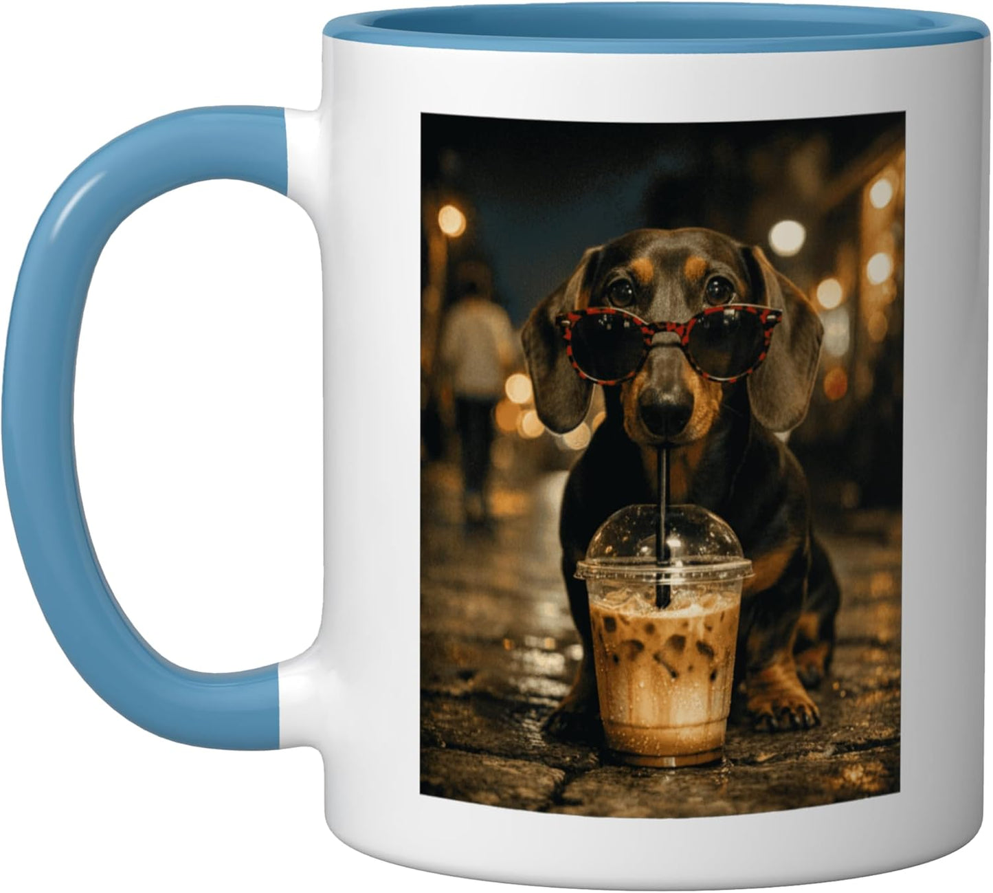 Taza Cerámica Perro Bebida Café Frío Azul Blanco
