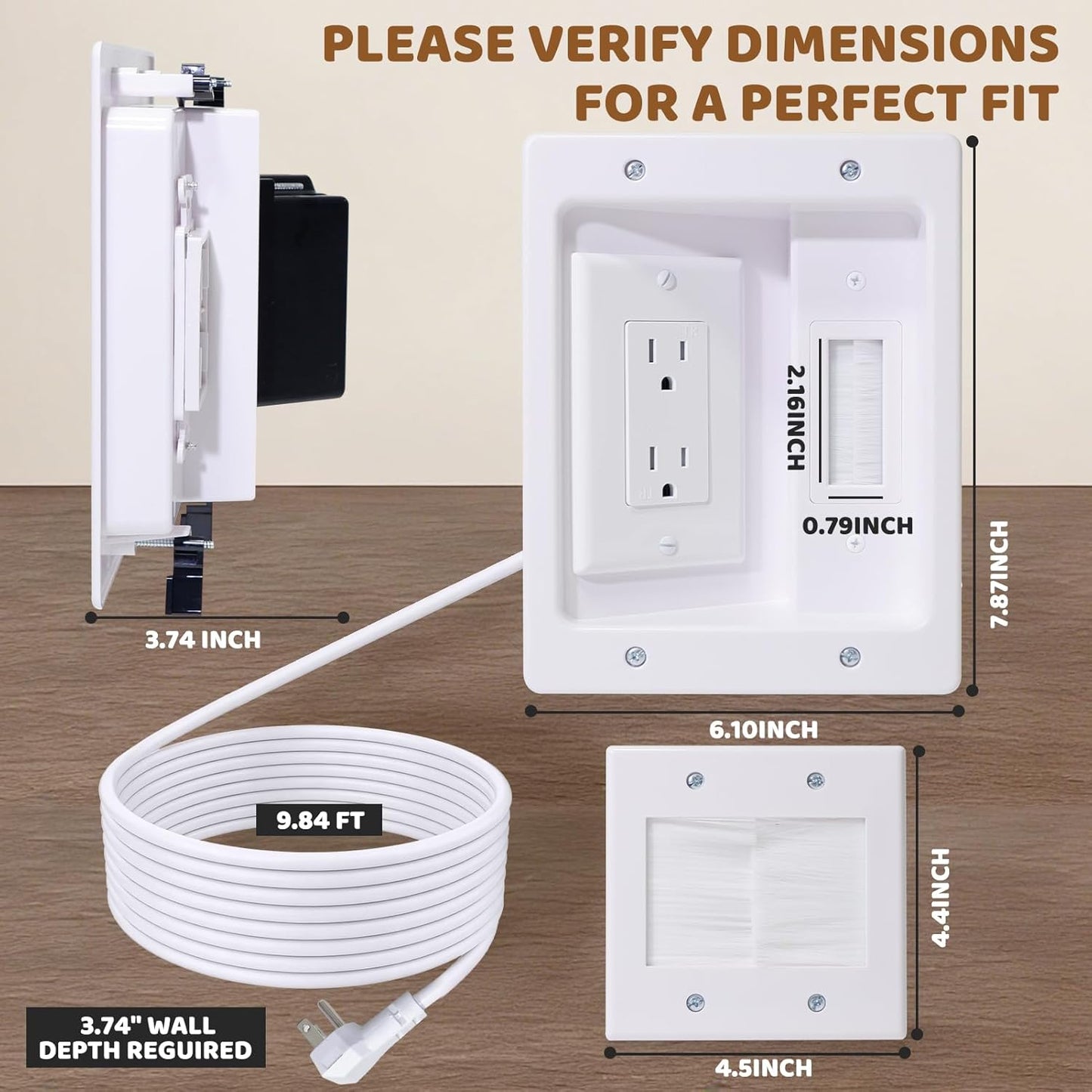 Kit gestión cables TV caja enchufe empotrada 9ft