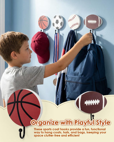 4 Ganchos Bola Temática Deporte Sala Baño Decorativo