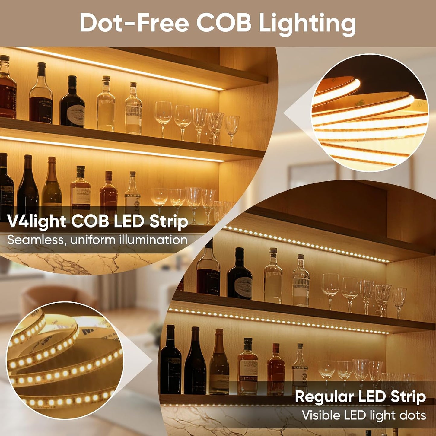 Tira luces LED COB 24V blanco sintonizable control Alexa cocina