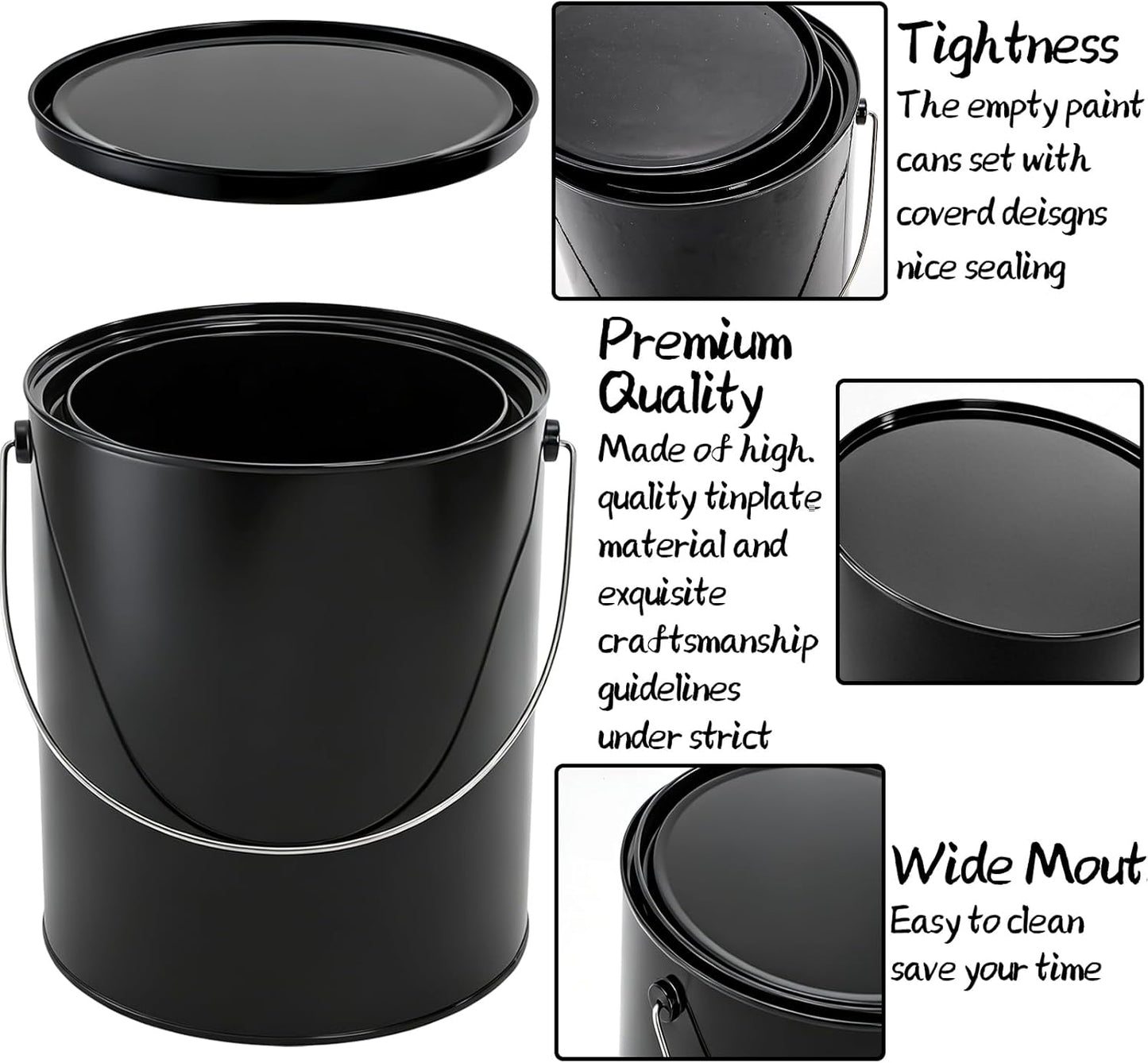 Pack 4 Latas Pintura Metálica 1qt y 1gal Cubos Vacíos Negro
