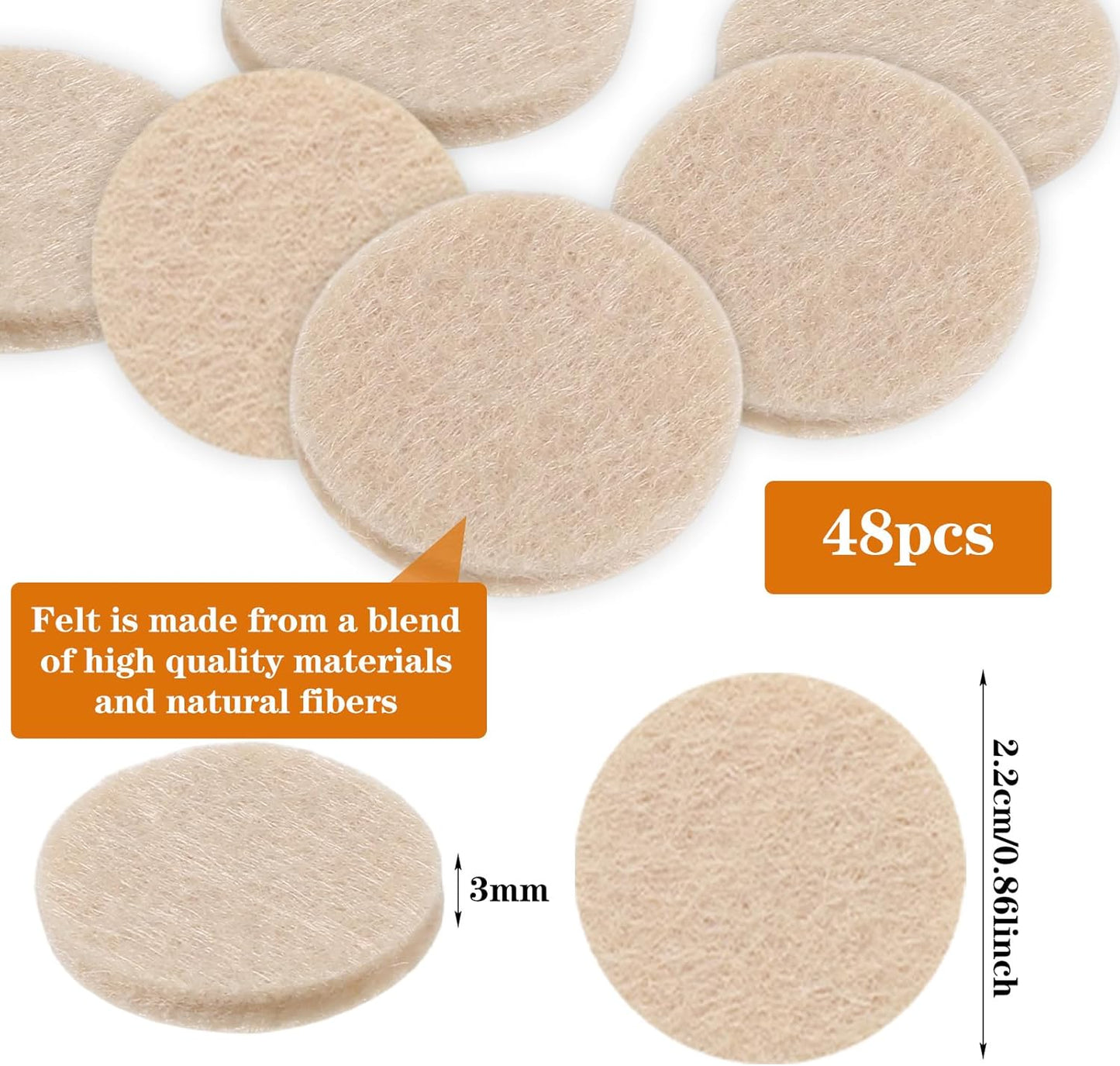 48 Pzas Almohadillas Fieltro Redondas para Muebles 3/4pulg