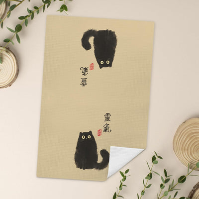 Toalla de cocina vintage japonesa de gato negro 16x24