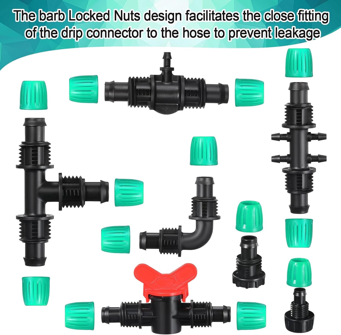Kit 40 accesorios riego 1/2pulg 0.63pulg con válvulas y T de púas