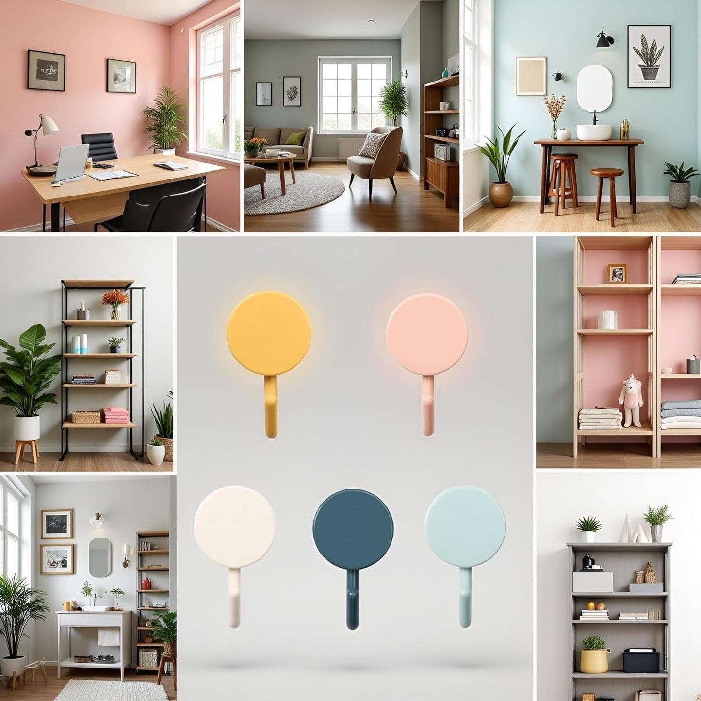 10 Ganchos Autoadhesivos Plástico Coloridos para Pared Hogar