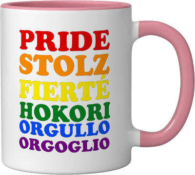 Taza Cerámica Multilingüe Rosa/Blanca