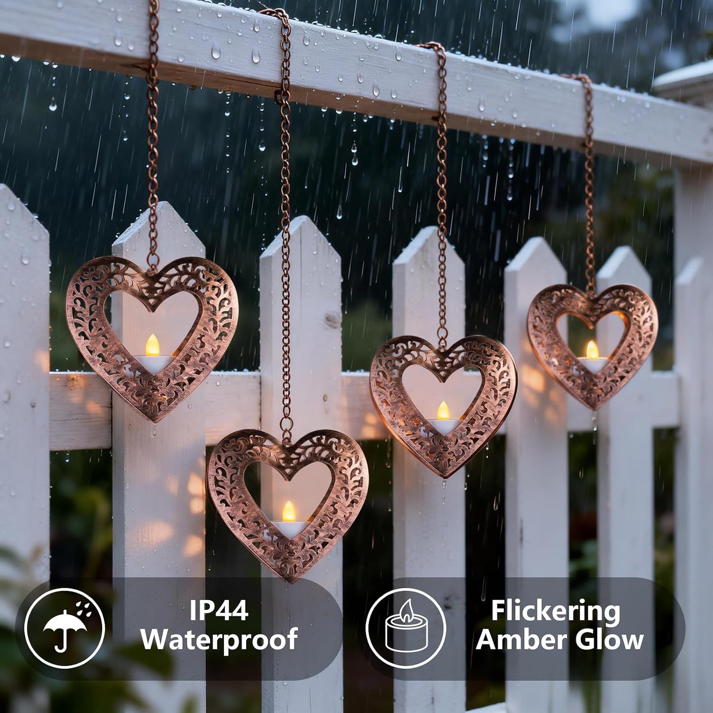 Farol solar colgante forma corazón 4.75pulg exterior