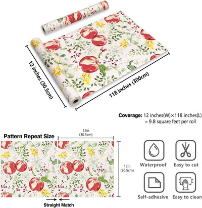 Papel Tapiz Floral Manzana Autoadhesivo 12x118pulg Blanco Crema