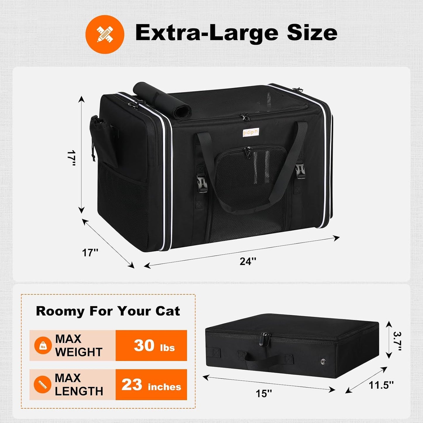 Transportador gatos 24x17pulg hasta 30lb con caja arena
