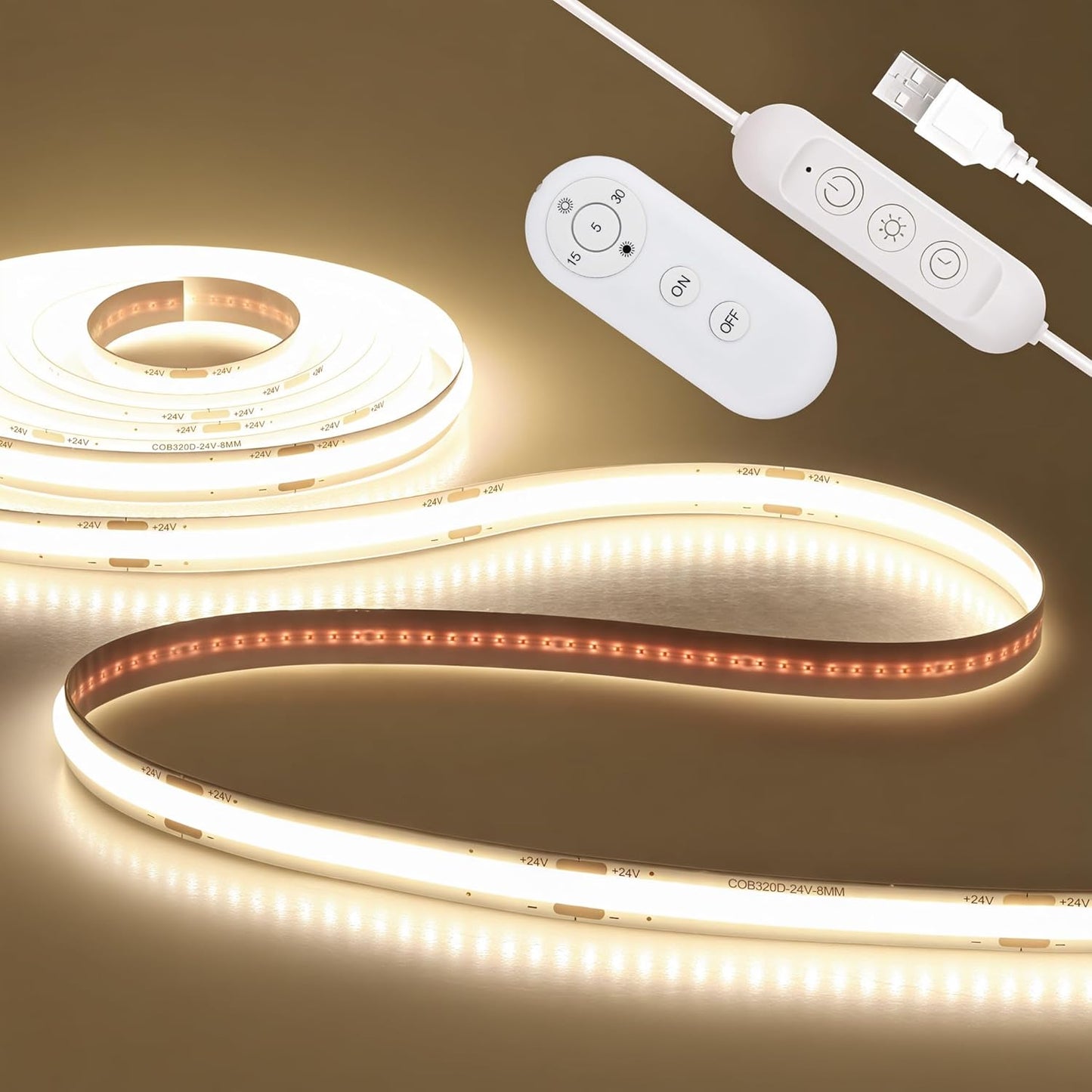 Tira Luz LED USB 6.56pies 640LED 4000K regulable blanco