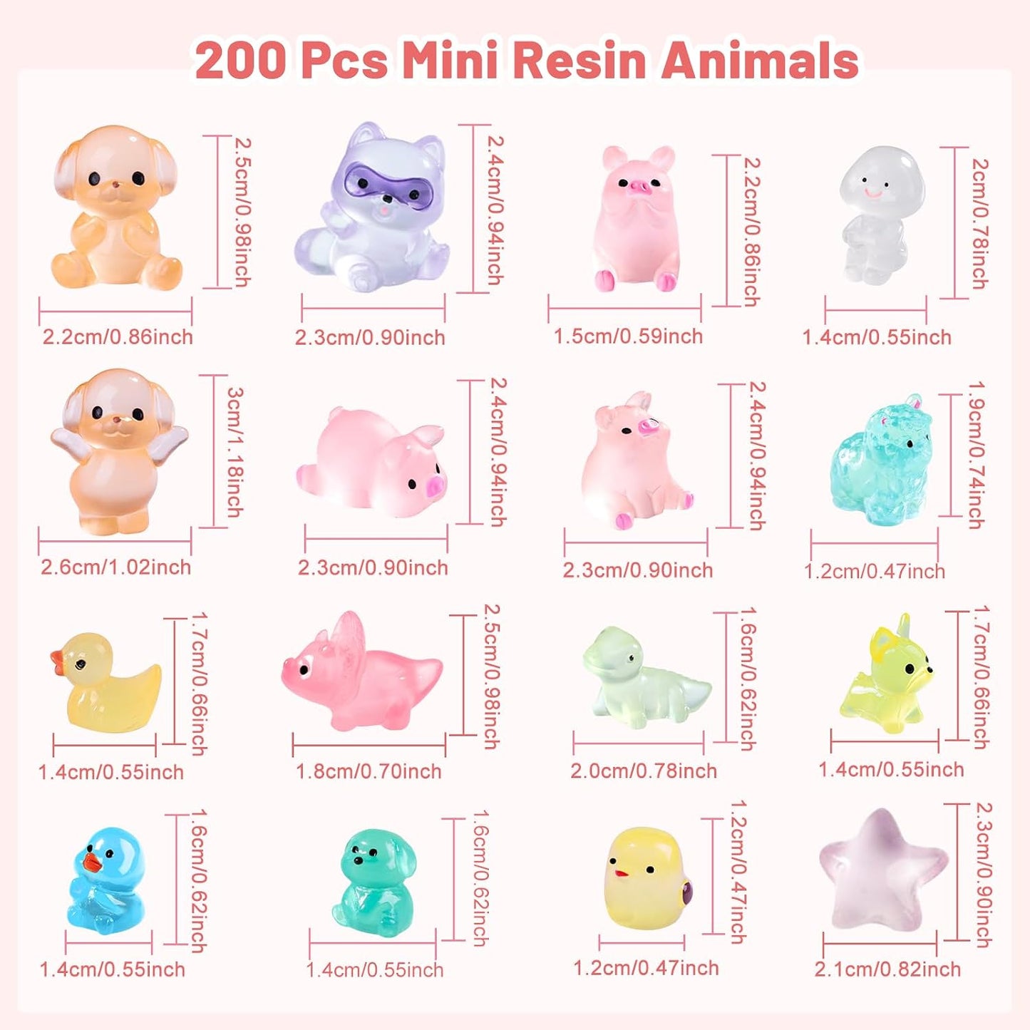 200 figuras resina animales luminosas para muñecas y decoración
