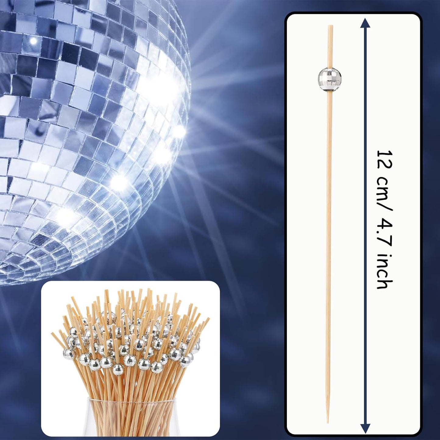 Palillos de cóctel y brocheta plateada 4.7 pulgadas para aperitivos y frutas