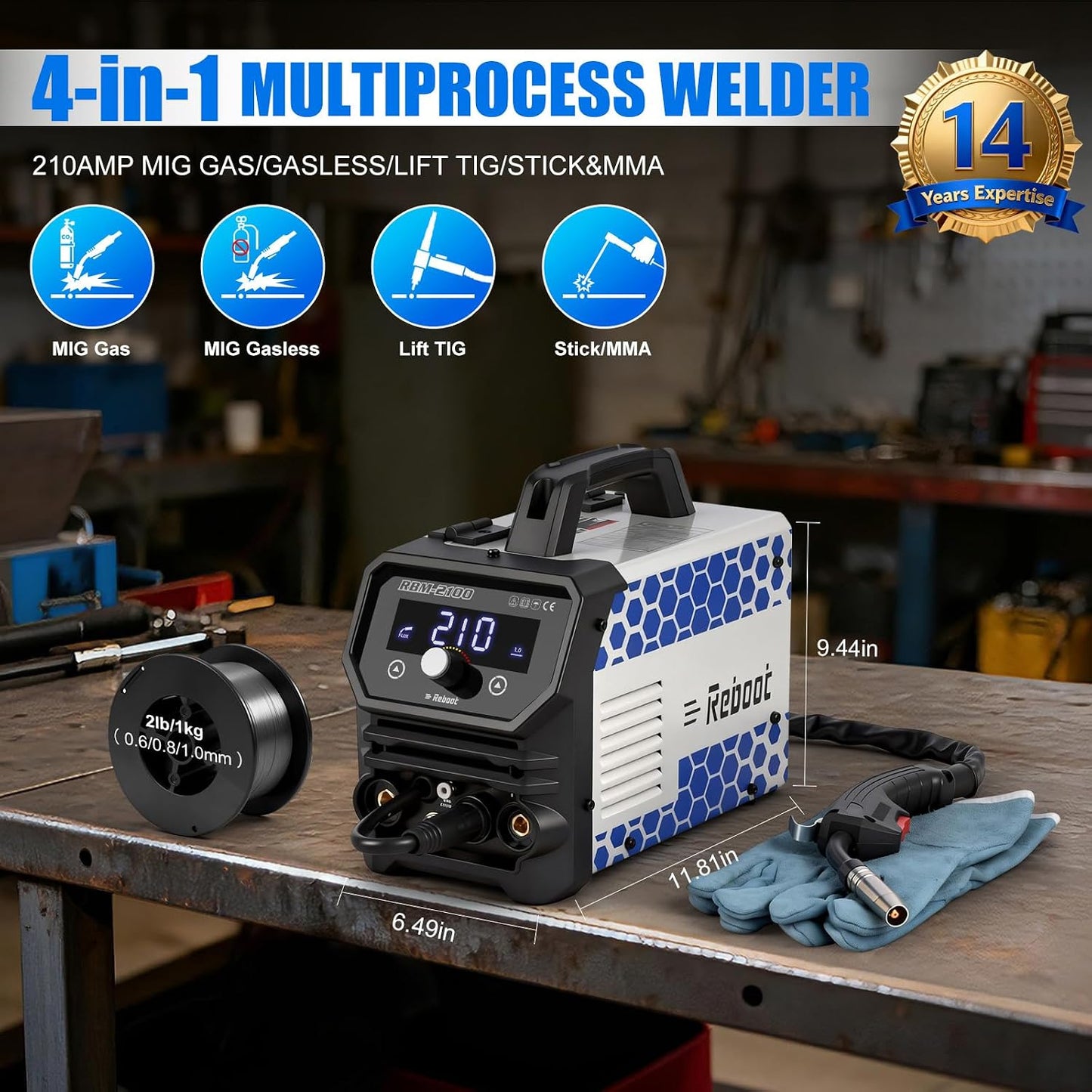 Soldador MIG 120V 4en1 con pantalla LED inversor IGBT