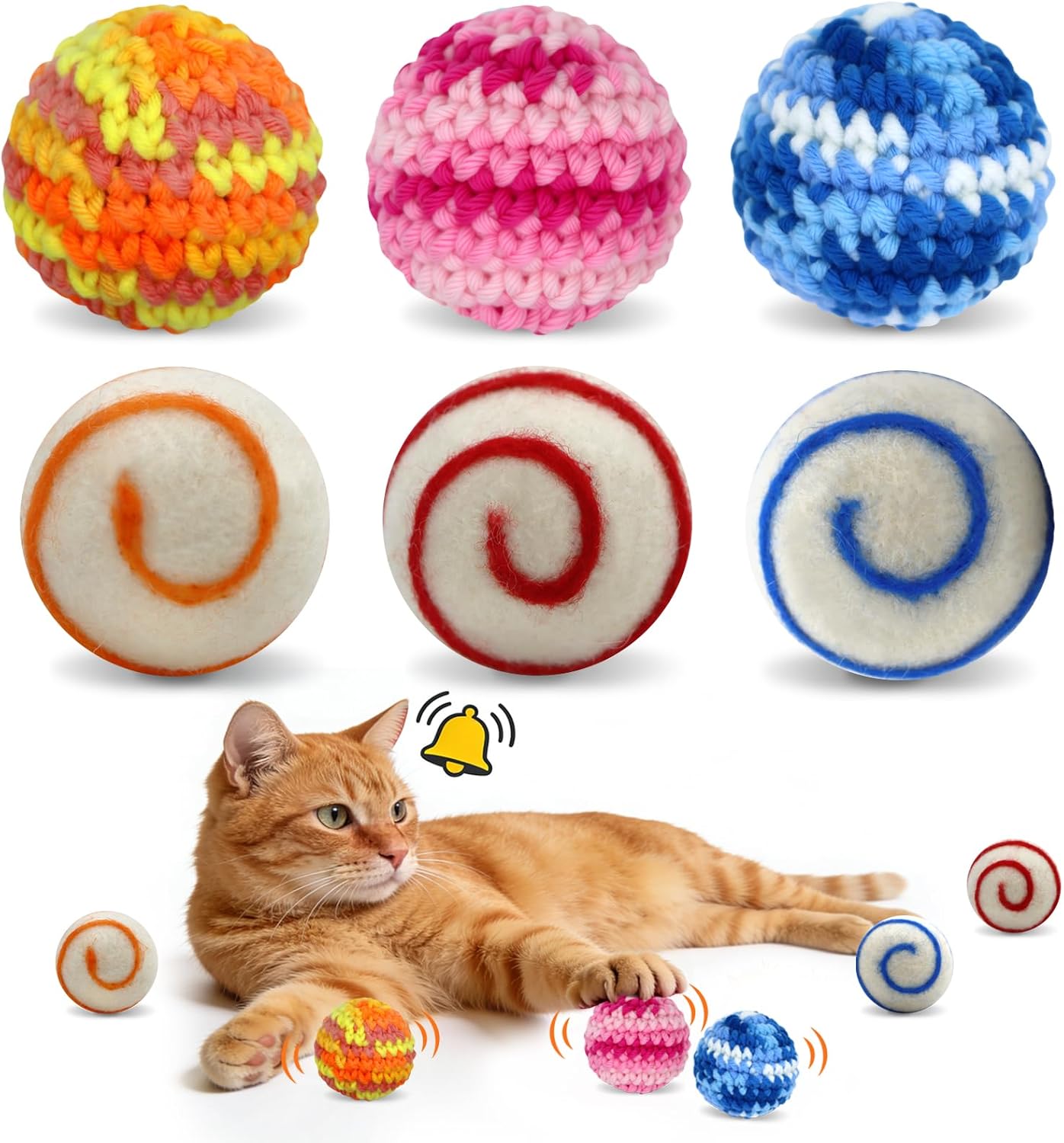 6 Pzas Juguete Gato Bola Sonido Peluche Algodón 1.57-1.77