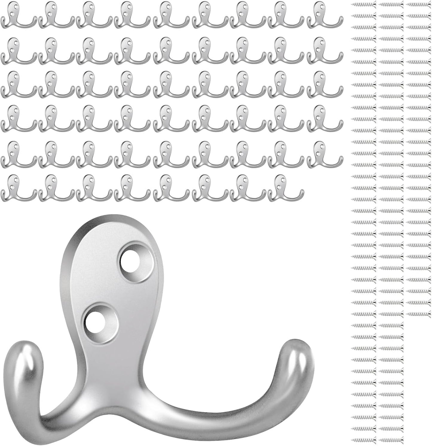 54 Ganchos Pared Metal Plateado Resistentes para Toallas y Abrigos