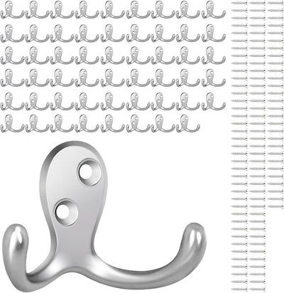 54 Ganchos Pared Metal Plateado Resistentes para Toallas y Abrigos