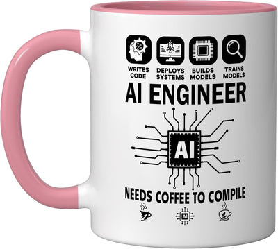 Taza cerámica para ingeniero programador tech geek rosa/blanca