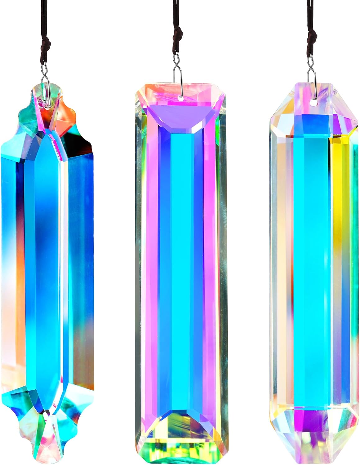 3 Pzas Atrapasueños Cristal Prisma 120mm Barra Arco Iris