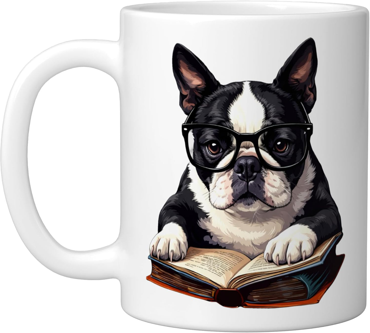 Taza Cerámica para Lectura Perro Boston Terrier Blanca