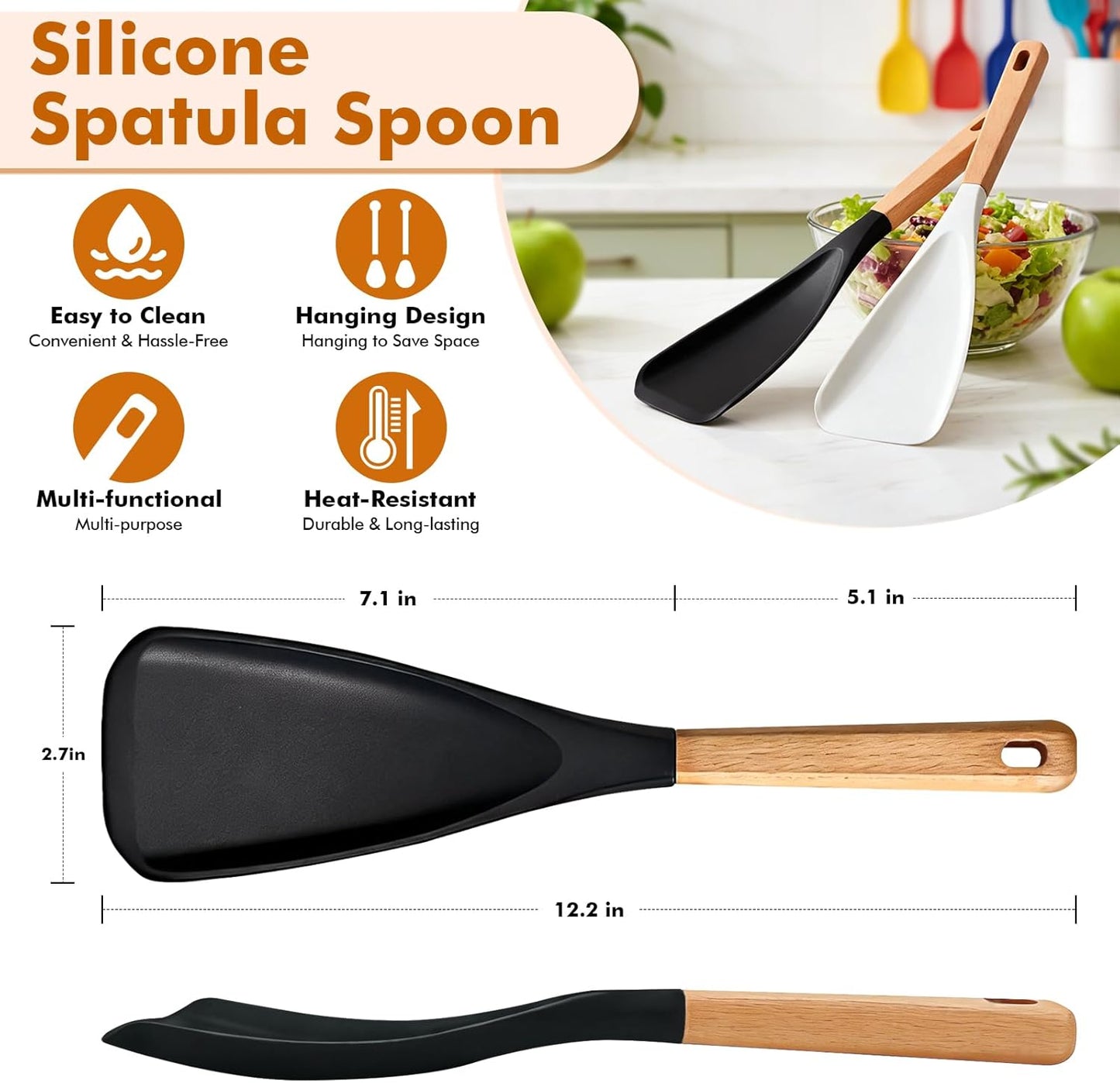 Espátula multifunción de silicona con mango de madera