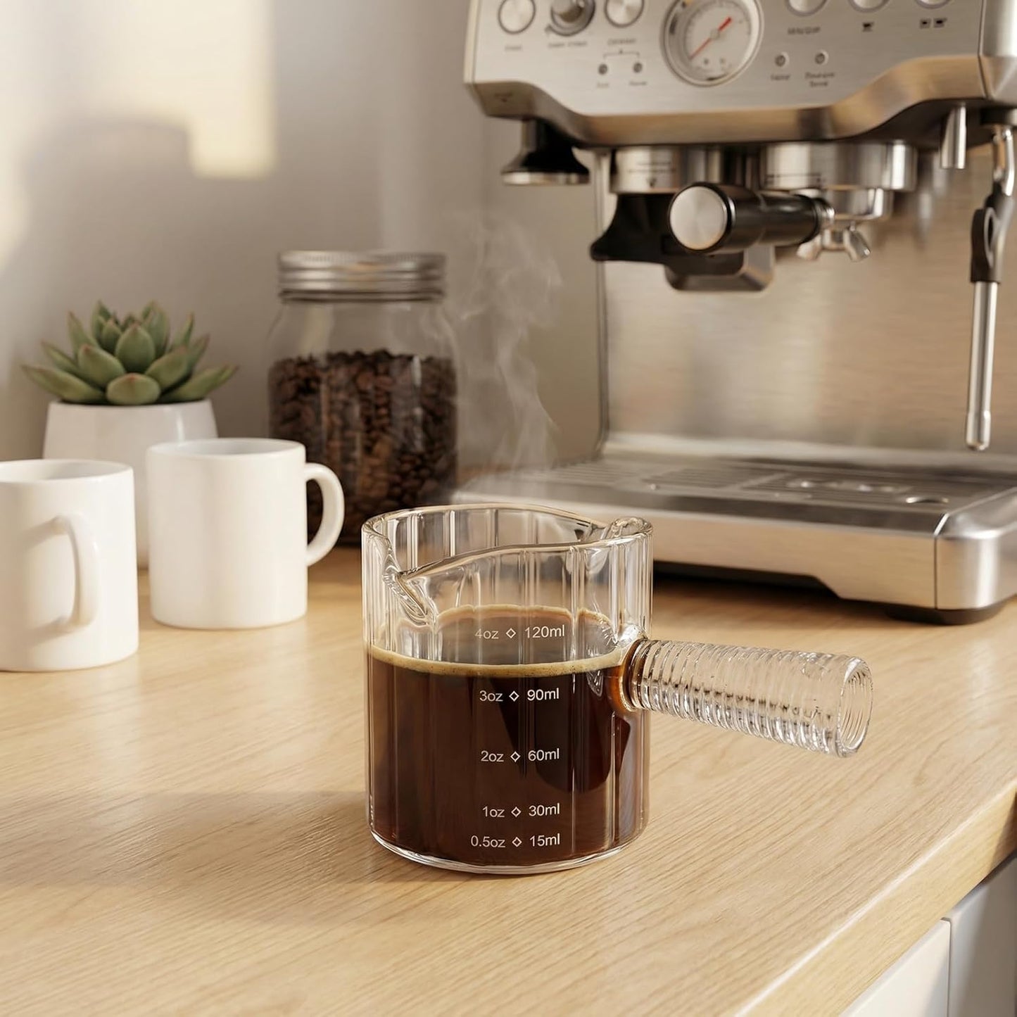 Jigger de medición de vidrio para bartending con taza de 1/2 oz a 4 oz
