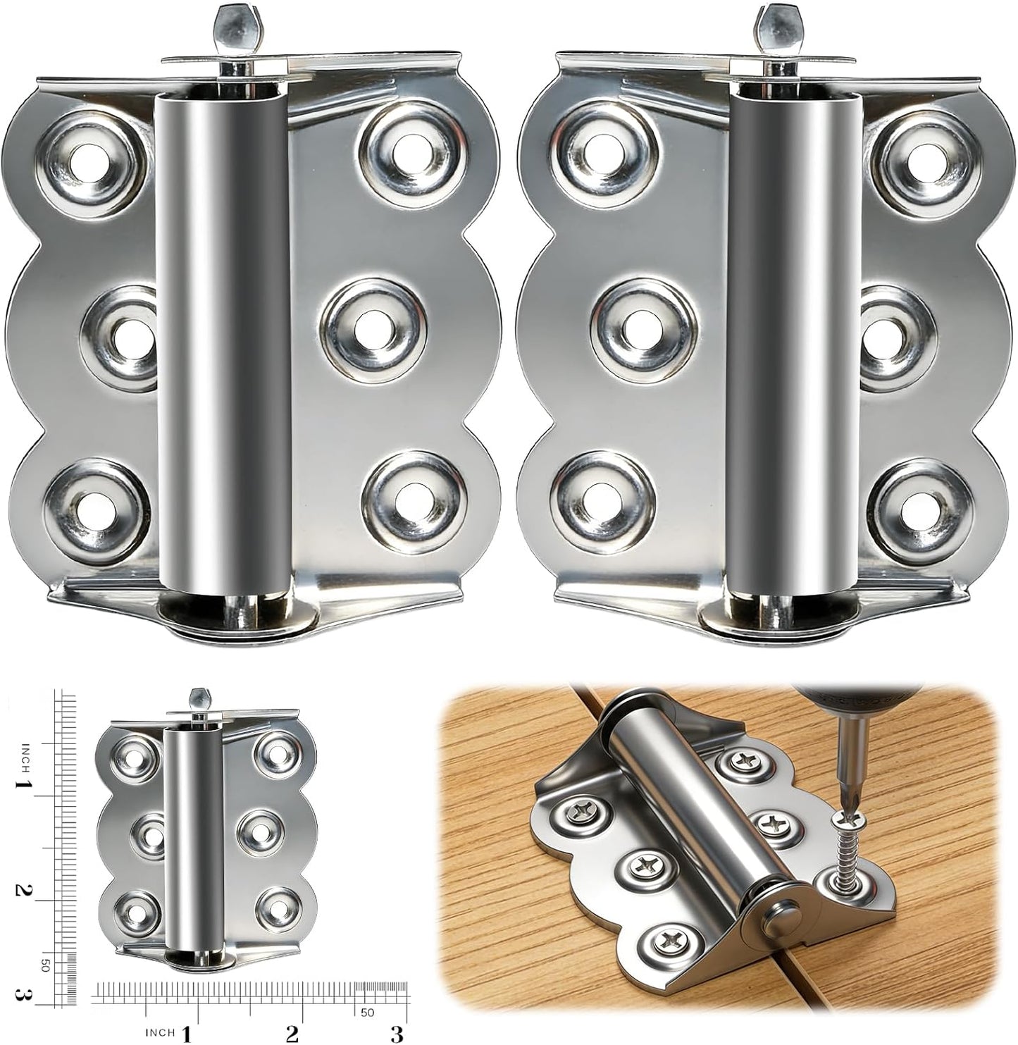 2 Pzas Bisagra Resorte Cierre Automático Acero Inox Plata