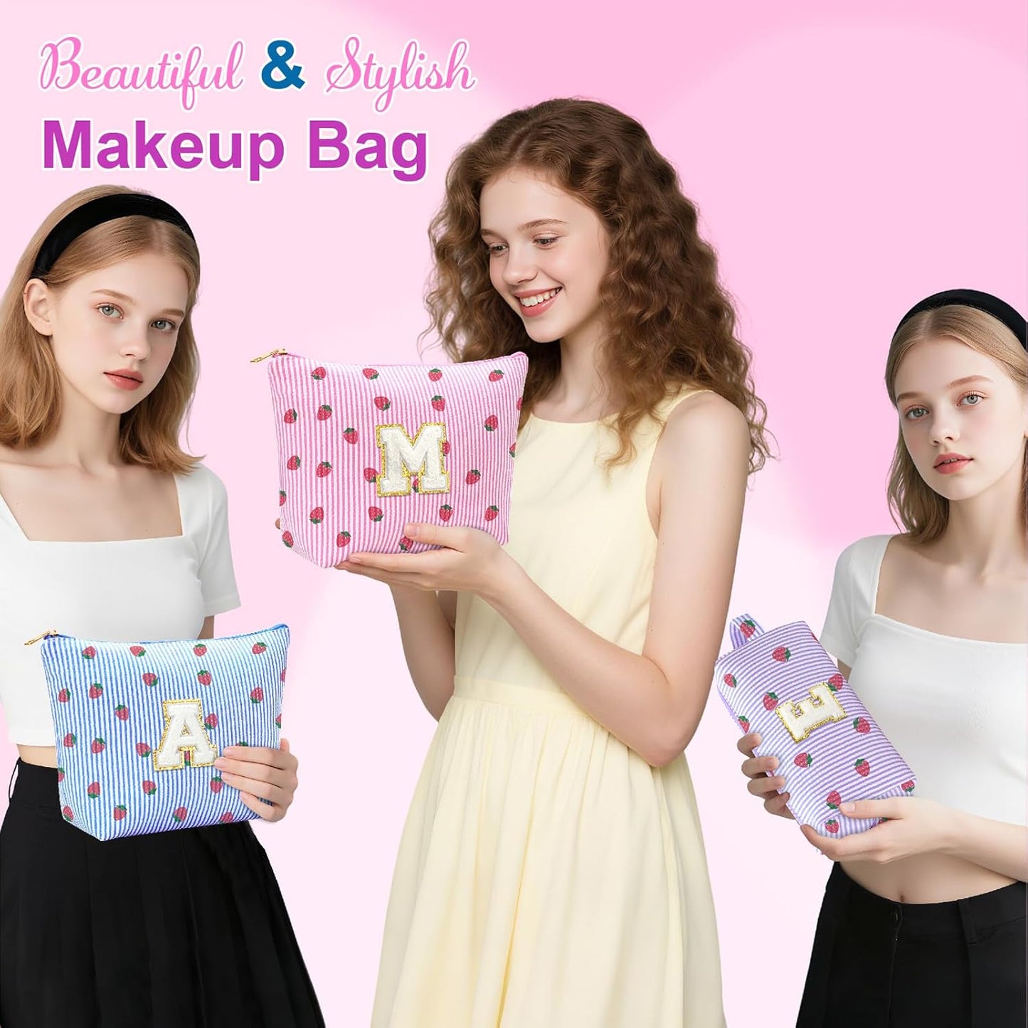 Bolsa maquillaje con estampado fresa para viaje y regalo