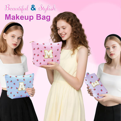 Bolsa maquillaje con estampado fresa para viaje y regalo