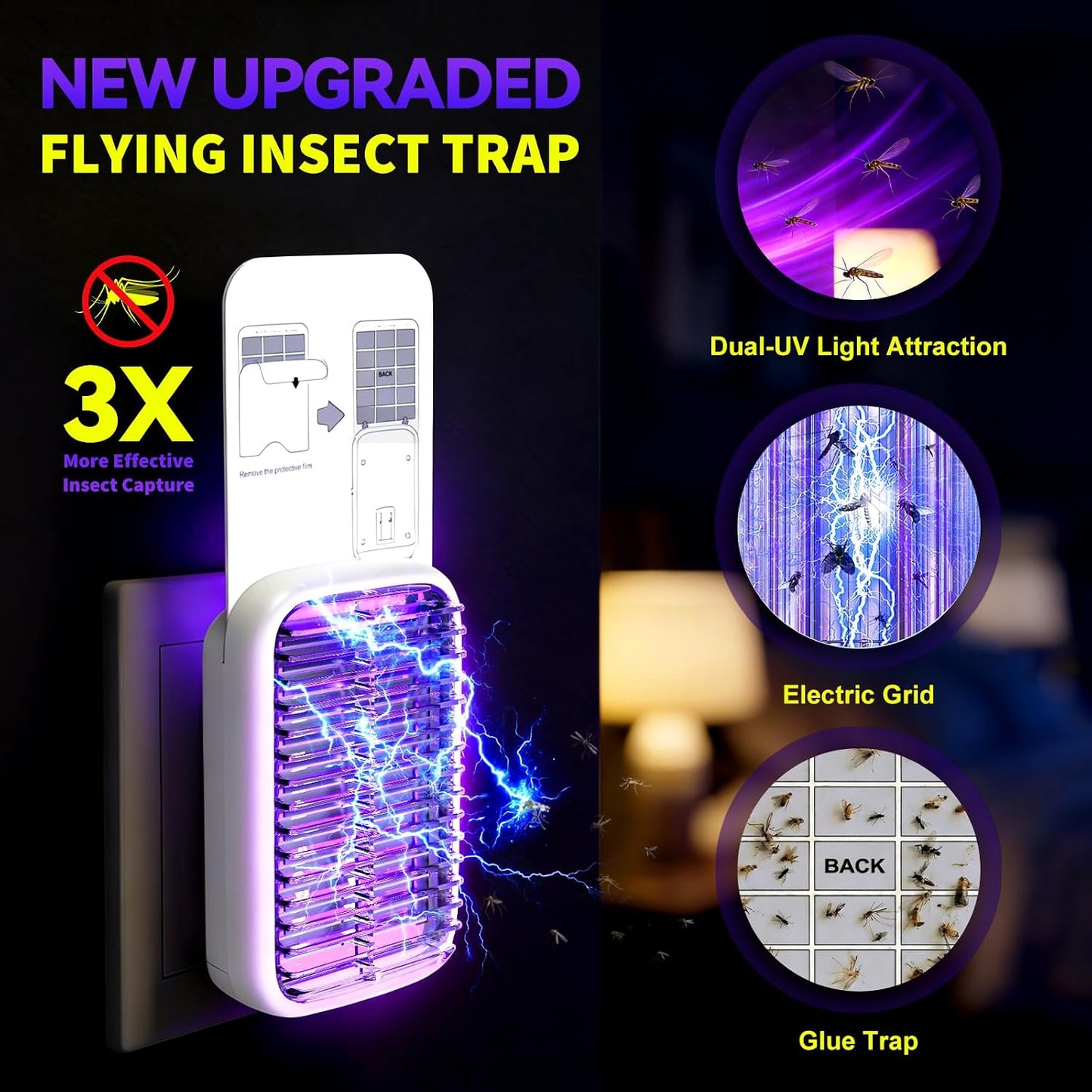Trampa moscas fruta con luz UV y pegamento 5 tableros