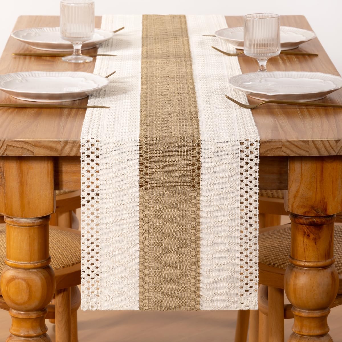 Table runner boho macramé de algodón lino para cocina y comedor