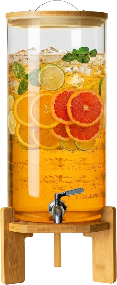 Dispensador bebidas vidrio con soporte grifo inox