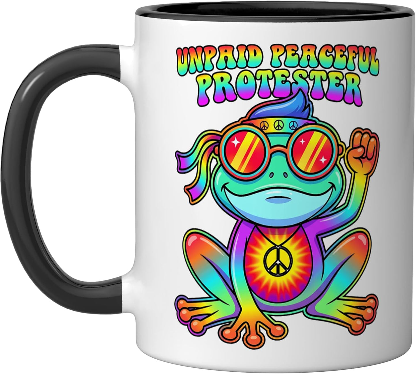 Taza Cerámica Frog Protesta Estilo Hippie Negro/Blanco