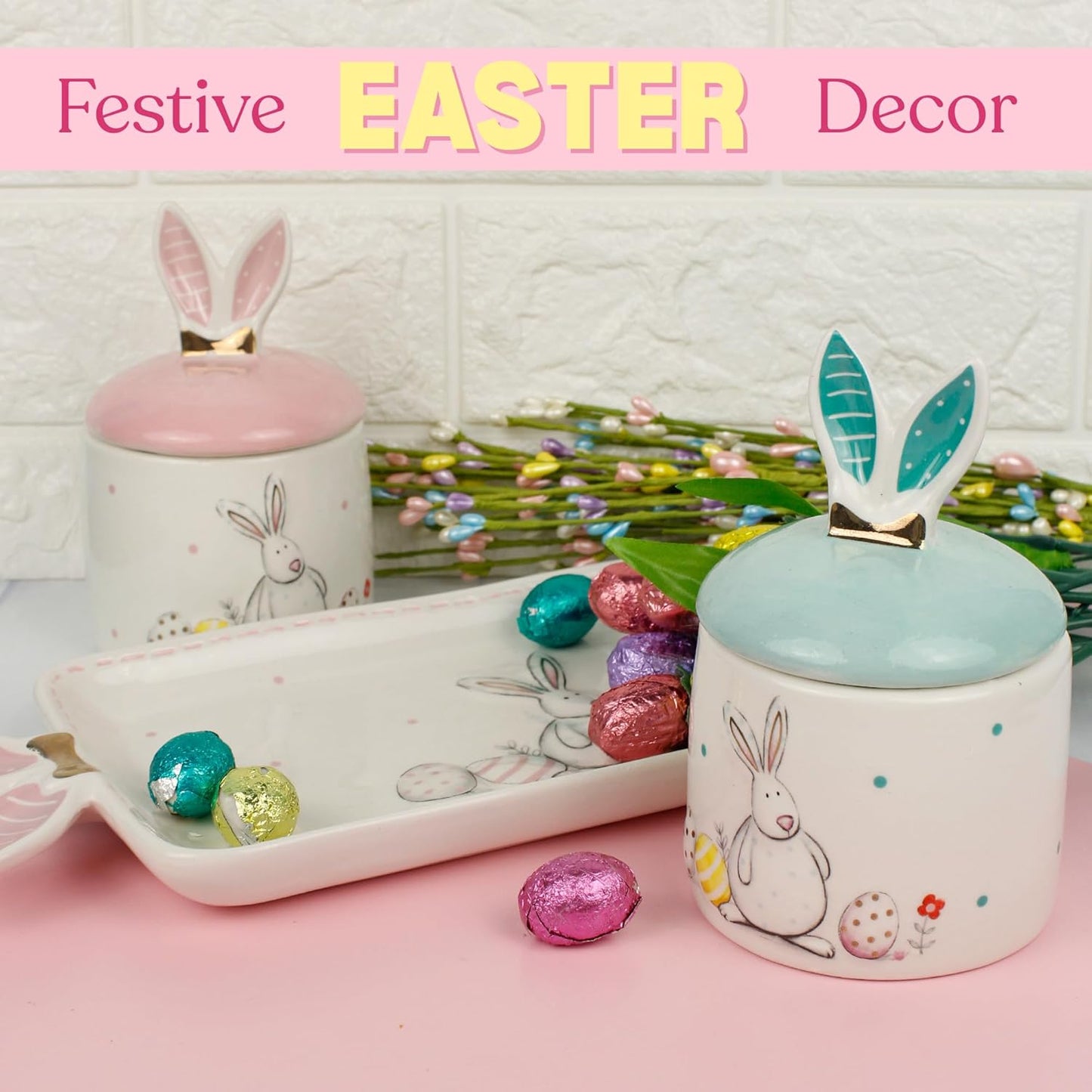 Recipiente cerámica Pascua decoración cocina granja 7.75pulg