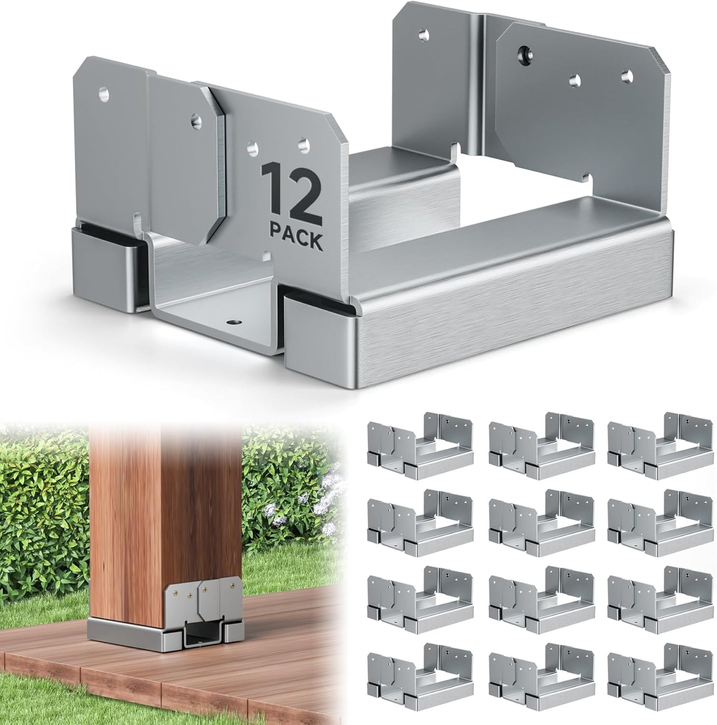 12 Soportes Base Poste 6x6pulg Anclaje Madera Hormigón