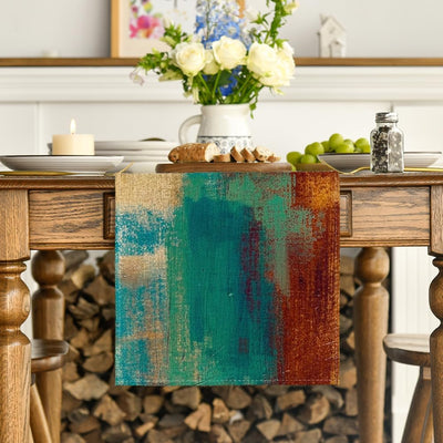 Camino mesa arte moderno abstracto marrón azul 13x72pulg