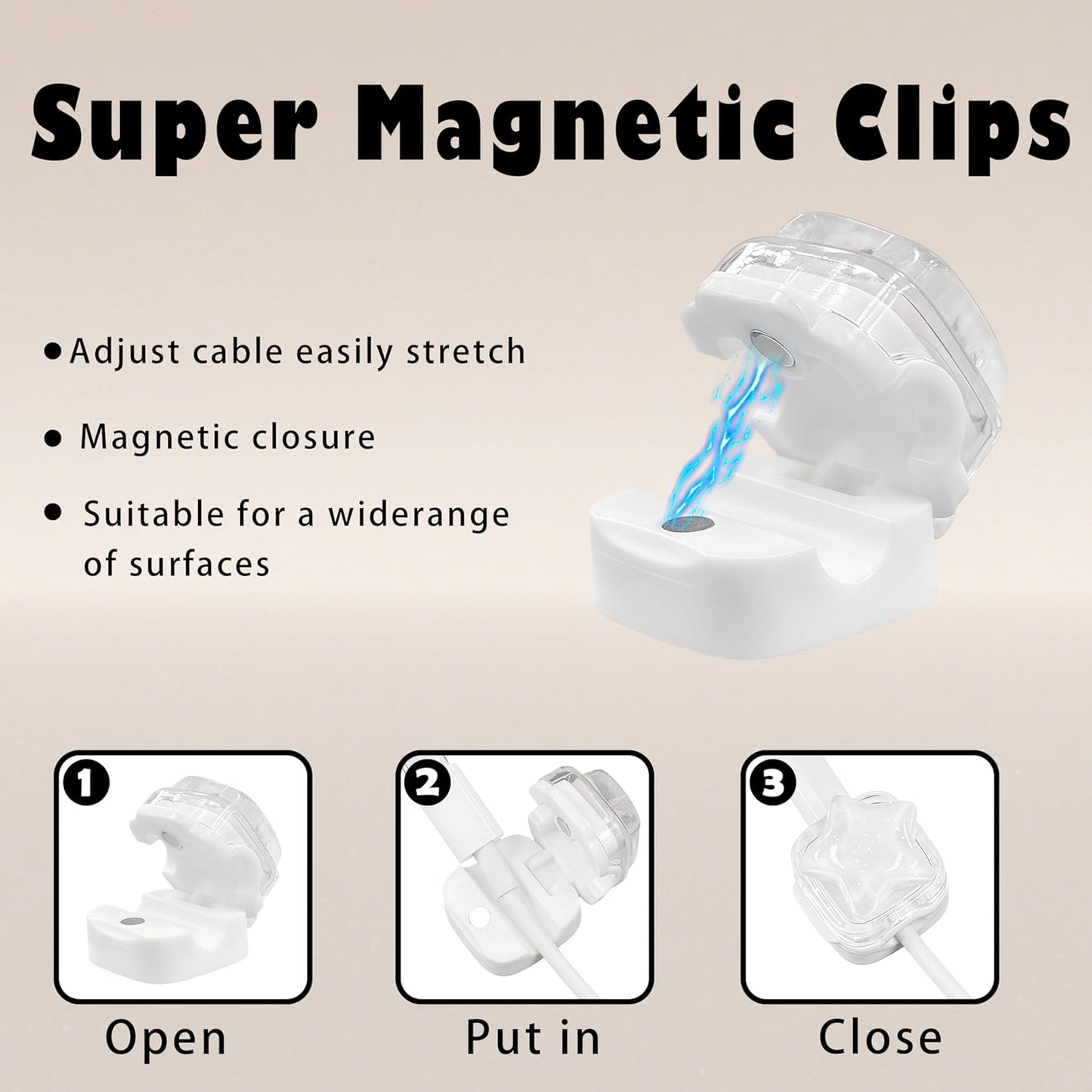 Pack 9 clips magnéticos adhesivos blanco estrella