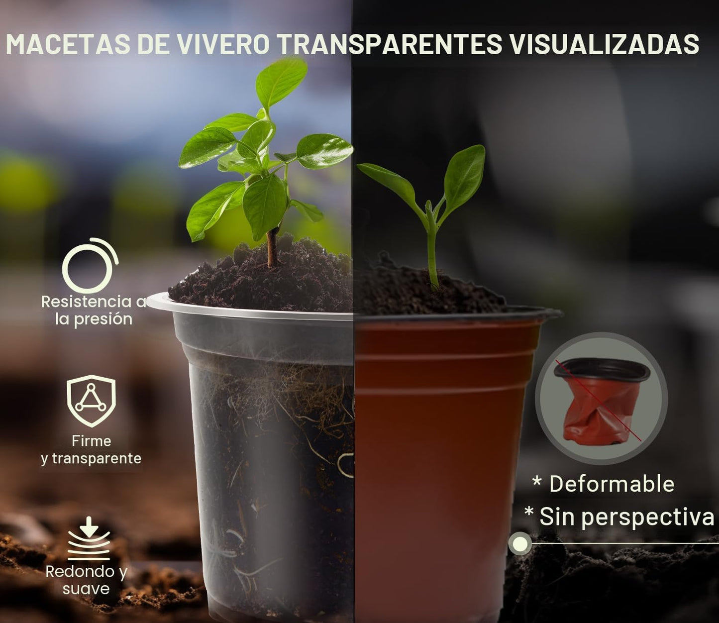 30 Macetas Plástico Transparente 3.5-5pulg con Etiquetas
