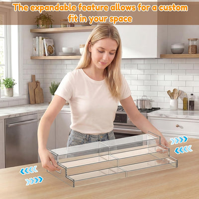 Organizador de latas expandible de acrílico ajustable 3 niveles para despensa