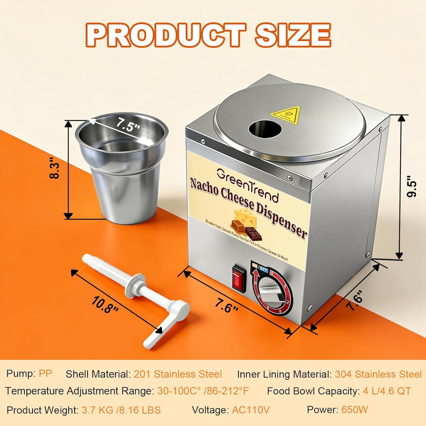 Dispensador queso nacho 4.6qt con bomba