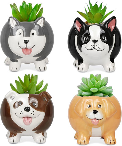 Macetas cerámica hecha a mano en forma de perrito set 4