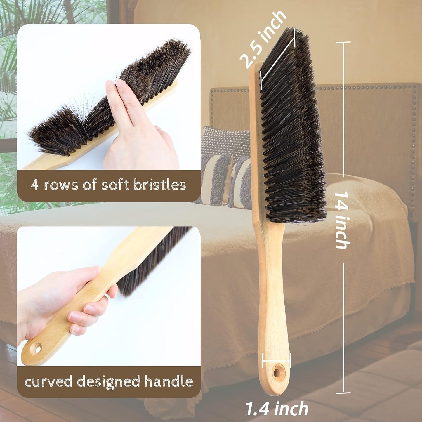 2 Cepillos Polvo Escoba Mano Mango Madera Largo Hogar Sofá Cama